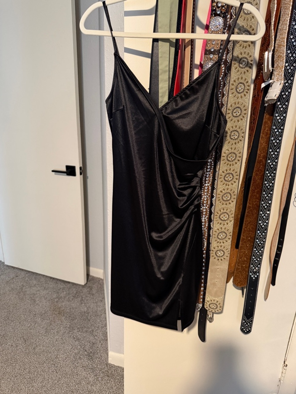 Inspired Hearts Black Satin Mini Slip Dress